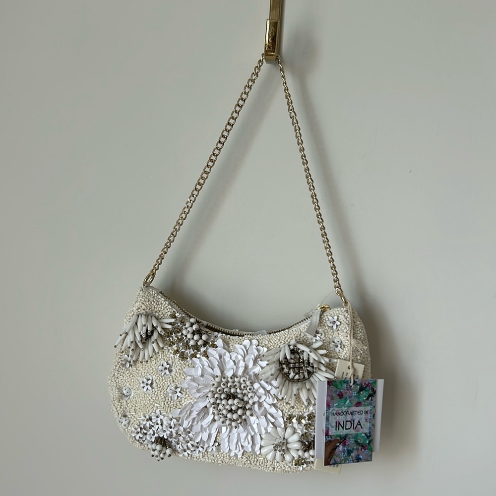 Floral Embellished Cream Bag